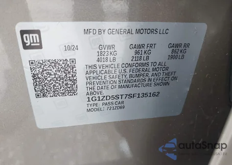 2025 Chevrolet Malibu Fwd 1Lt из США, поврежденный, VIN 1G1ZD5ST7SF135162